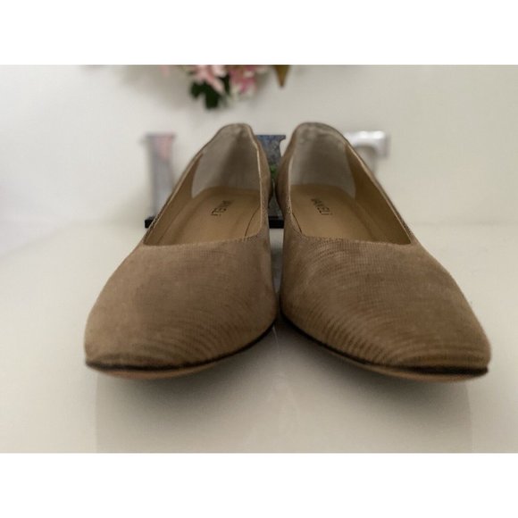 Vintage Vaneli Womens Tan Mini Lizard Print Suede Heels Slip Foam Pad Insole 8S‎ - Picture 10 of 12